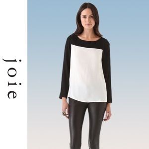 Joie Black and White Color-block Aliso Blouse